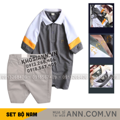 Set Bộ Nam - Áo Thun Nam Polo Cổ Bẻ Phối Màu Thêu Logo Trước Ngực Hey Boy Và Quần Short Kaki Co Giãn Phối Nút Cao Cấp (Có Size 36) - SBN173