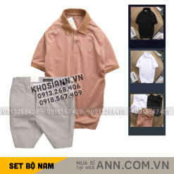 Set Bộ Nam - Áo Thun Nam Polo Cổ Bẻ Thêu Logo Trước Ngực Và Quần Short Kaki Co Giãn Phối Nút Cao Cấp (Có Size 36) - SBN176