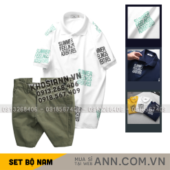 Set Bộ Nam - Áo Thun Nam Polo Cổ Bẻ In Chữ Summer Bền Đẹp Và Quần Short Kaki Co Giãn Phối Nút Cao Cấp (Có Size 36) - SBN177