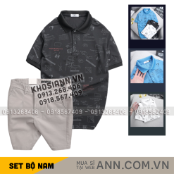 Set Bộ Nam - Áo Thun Nam Polo Cổ Bẻ In Hình Họa Tiết Bền Đẹp Và Quần Short Kaki Co Giãn Phối Nút Cao Cấp (Có Size 36) - SBN178