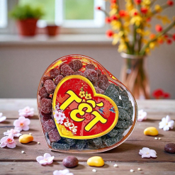 Kẹo Dâu 2 Vị Dâu Tây, Dâu Tằm 300g Hộp Trái Tim Hộp Quà Tết 2026 - KD2VHTT300G