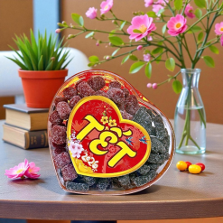 Kẹo Dâu 2 Vị Dâu Tây, Dâu Tằm 300g Hộp Trái Tim Hộp Quà Tết 2026 - KD2VHTT300G