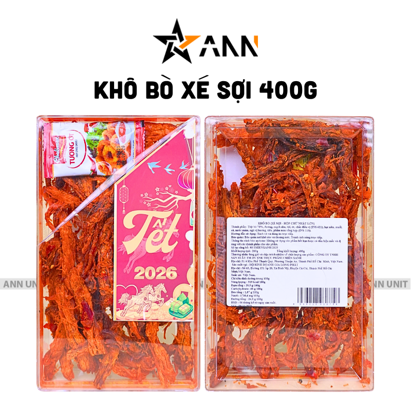 Khô Bò Xé Sợi 400g Hộp Chữ Nhật Lớn Hộp Quà Tết 2026 Khô Bò Xé Sợi 400g Hộp Chữ Nhật Lớn Hộp Quà Tết 2026