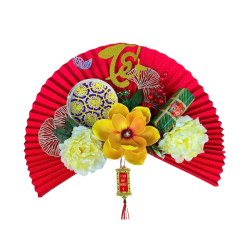 Set Phụ Kiện Quạt Giấy Lớn - Quạt Xếp Đỏ Trang Trí Tết - QXTT03
