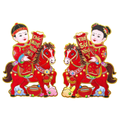 Cặp 2 Tranh Dán Cửa Ngựa - Tranh Dán Trang Trí Tết 80cm - TDC04