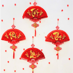 Dây Treo Quạt Nhung Đỏ - Quạt Treo Trường Trang Trí Tết - QXTT04