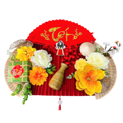 Set Phụ Kiện Mành Tre Giấy Đỏ Có Dây Treo Quạt Ráp Sẵn - Mẹt Tre Treo Tường - Phên Tre Trang Trí Tết - MTTT04