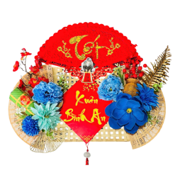 Set Phụ Kiện Mành Tre Giấy Đỏ Có Dây Treo Quạt Ráp Sẵn - Mẹt Tre Treo Tường - Phên Tre Trang Trí Tết - MTTT04