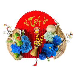 Set Phụ Kiện Mành Tre Giấy Đỏ Có Dây Treo Quạt Ráp Sẵn - Mẹt Tre Treo Tường - Phên Tre Trang Trí Tết - MTTT04