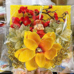 Set Phụ Kiện Trang Trí Hoa Mộc Lan Đào Cổ Tượng - Mẹt Tre Hoa Treo Tường - Phên Tre Trang Trí Tết - MTTT05