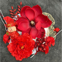 Set Phụ Kiện Trang Trí Hoa Mộc Lan - Mẹt Tre Hoa Treo Tường - Phên Tre Trang Trí Tết - MTTT06