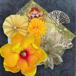 Set Phụ Kiện Trang Trí Hoa Mộc Lan - Mẹt Tre Hoa Treo Tường - Phên Tre Trang Trí Tết - MTTT06