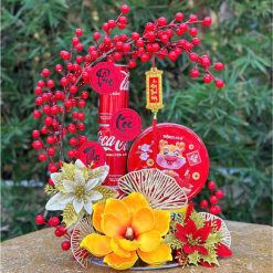 Set Tráp Đông Đào Hoa Mộc Lan - Trang Trí Bánh Tết Phúc Lộc Thọ - Set Đồng Đào Tài Lộc Trang Trí Tết - SDDTTT01