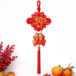 Khánh Nhung Đỏ Chữ Phúc 3D - Liễn Vuông Cá Chép Nhung Đỏ Trang Trí Tết - 16cm - TLN05