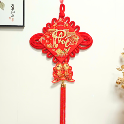 Khánh Nhung Đỏ Chữ Phúc 3D - Liễn Vuông Cá Chép Nhung Đỏ Trang Trí Tết - 16cm - TLN05