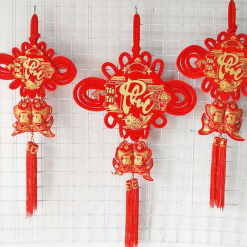 Khánh Nhung Đỏ Chữ Phúc 3D - Liễn Vuông Cá Chép Nhung Đỏ Trang Trí Tết - 20cm - TLN06