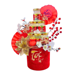 Tháp Yến Xào Trụ Đông Đào Đỏ Trang Trí Tết - Tráp Yến Xào Tết - TDDTTT01