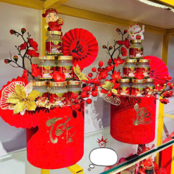 Tháp Yến Xào Trụ Đông Đào Đỏ Trang Trí Tết - Tráp Yến Xào Tết - TDDTTT01