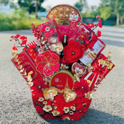 Giỏ Quà Tết Set 13 Món Cao Cấp Vàng Đỏ Xanh Dương - Quà Tặng Tết Sang Trọng - Quà Trang Trí Tết - QTTT09