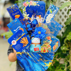 Giỏ Quà Tết Mèo Thần Tài Xanh Dương Sang Trọng - Quà Tặng Tết - Quà Trang Trí Tết - QTTT20