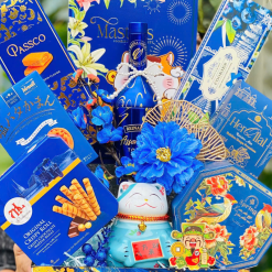 Giỏ Quà Tết Mèo Thần Tài Xanh Dương Sang Trọng - Quà Tặng Tết - Quà Trang Trí Tết - QTTT20