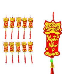 Set 10 Liễn Đầu Lân Nhung Treo Cây Trang Trí Tết - TLN08