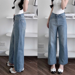 Quần Jeans Nữ Ống Rộng Vải Dày Mềm Không Co Giãn Phối Nơ Ở Túi Quần Cực Xinh - QG287