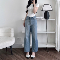 Quần Jeans Nữ Ống Rộng Vải Dày Mềm Không Co Giãn Phối Nơ Ở Túi Quần Cực Xinh - QG287