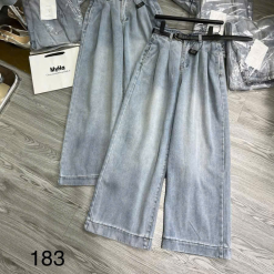 Quần Jeans Cotton Nữ Ống Suông Vải Dày Mềm Không Co Giãn Tôn Dáng - QG290