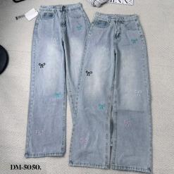 Quần Jeans Cotton Nữ Ống Suông Vải Dày Mềm Không Co Giãn Tôn Dáng - QG290