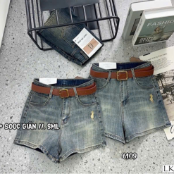 Quần Short Jean Nữ Thêu Logo Không Co Giãn Đứng Form Chuẩn - QG293