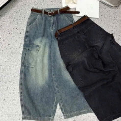 Quần Thụng Jeans Nữ Túi Hộp Vải Dày Mềm Không Co Giãn - QG297