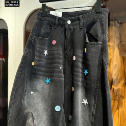 Quần Thụng Jeans Nữ Thêu Ngôi Sao Vải Dày Mềm Không Co Giãn - QG298