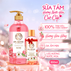 Sữa Tắm Purite Hương Hoa Hồng 850ml Dưỡng Sáng Da - Tặng 1 Chai Sữa Tắm Hương Hoa Anh Đào - 8935136865709