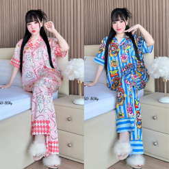 Đồ Bộ Ngủ Nữ - Đồ Bộ Tay Ngắn Quần Dài Họa Tiết Hoạt Hình Dễ Thương Mặc Mát Thoải Mái Big Size 50–80kg - DBO5206