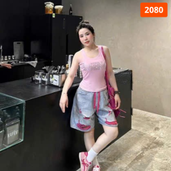 Quần Jeans Nữ Ngố Rách Vải Màu/Phối Sọc Caro - Quần Jean Lưng Thun Đẹp Dày Mềm Không Co Giãn - QG300