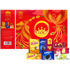 Hộp Bánh Tết Lộc Thịnh Vượng Số 2 - Bộ Quà Tết Cặp Công Kinh Đô Lộc Thinh Vượng 8 Món 1,0914kg - 8934680115735