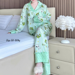 Đồ Bộ Pijama Nữ - Đồ Bộ Tay Dài Quần Dài Họa Tiết Đơn Giản Mặc Mát Thoải Mái Big Size 50–80kg - DBO5207