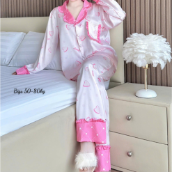Đồ Bộ Pijama Nữ - Đồ Bộ Tay Dài Quần Dài Họa Tiết Đơn Giản Mặc Mát Thoải Mái Big Size 50–80kg - DBO5207
