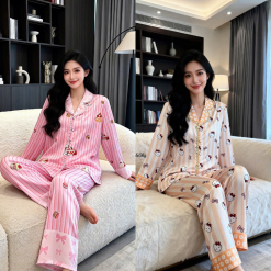 Đồ Bộ Pijama Nữ - Đồ Bộ Tay Dài Quần Dài Viền Ren Họa Tiết Size Thường 40-60kg - DBO5208