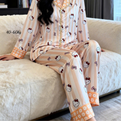 Đồ Bộ Pijama Nữ - Đồ Bộ Tay Dài Quần Dài Viền Ren Họa Tiết Size Thường 40-60kg - DBO5208