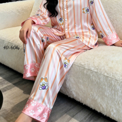 Đồ Bộ Pijama Nữ - Đồ Bộ Tay Dài Quần Dài Viền Ren Họa Tiết Size Thường 40-60kg - DBO5208