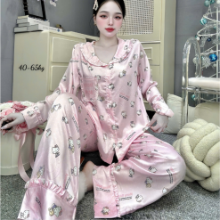 Đồ Bộ Pijama Nữ - Đồ Bộ Tay Dài Quần Dài Viền Bèo Họa Tiết Nhí Size 40-65kg - DBO5209