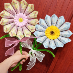 [Không Đèn Chớp] Hoa Gài Tiền - Hoa Gắn Tiền - Hoa Đựng Tiền Hướng Dương Trong Suốt - Hoa Sáp - HGT01