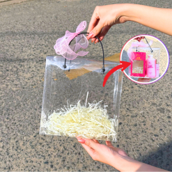 Set Phụ Kiện Giỏ Quà Tặng - Túi Trong Vuông Lót Giấy Rơm Thắt Nơ Xinh Xắn Nhiều Màu - SETQUA02