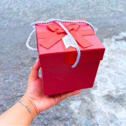 Hộp Quà Giấy Vuông Màu Đỏ Nắp Rời Có Quai Xách - Hộp Có Hoa Kim Tuyến Rơm Đèn Đom Đóm - HOPQUAGIAY02