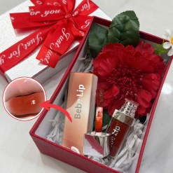 Set Quà Tặng Son Môi Bebe Lip Màu Đỏ Cam - Son Môi Kem Bóng Lì Bebe Lip Chính Hãng - Hộp Chữ Nhật Nhỏ Hoa Rơm Nhiều Màu - SETQUACHARME55