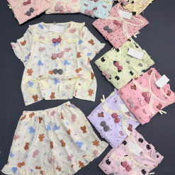 Đồ Bộ Nữ Áo Cổ Sen Tay Ngắn Quần Đùi Họa Tiết Gấu Đáng Yêu Vải Cotton Hàn Mịn Mát Size 45-62kg - DBOR0002