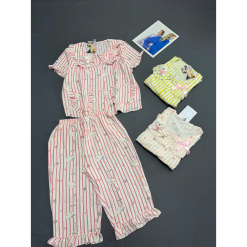 Đồ Bộ Nữ Áo Cổ Sen Tay Ngắn Quần Lửng Họa Tiết Gấu Đáng Yêu Vải Cotton Hàn Mịn Mát Size 45-62kg - DBOR0004