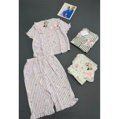 Đồ Bộ Nữ Áo Cổ Sen Tay Ngắn Quần Lửng Họa Tiết Gấu Đáng Yêu Vải Cotton Hàn Mịn Mát Size 45-62kg - DBOR0004